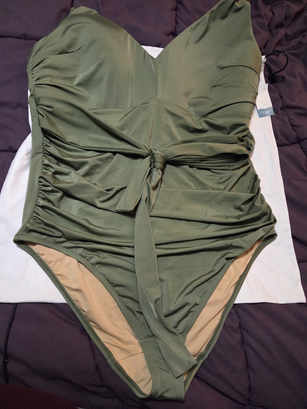Sexy Olive Green One-Piece Swimsuit with Front Tie